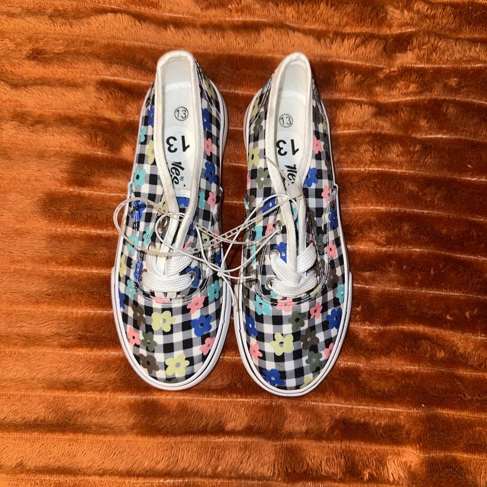 Floral Checkered Kids Sneakers